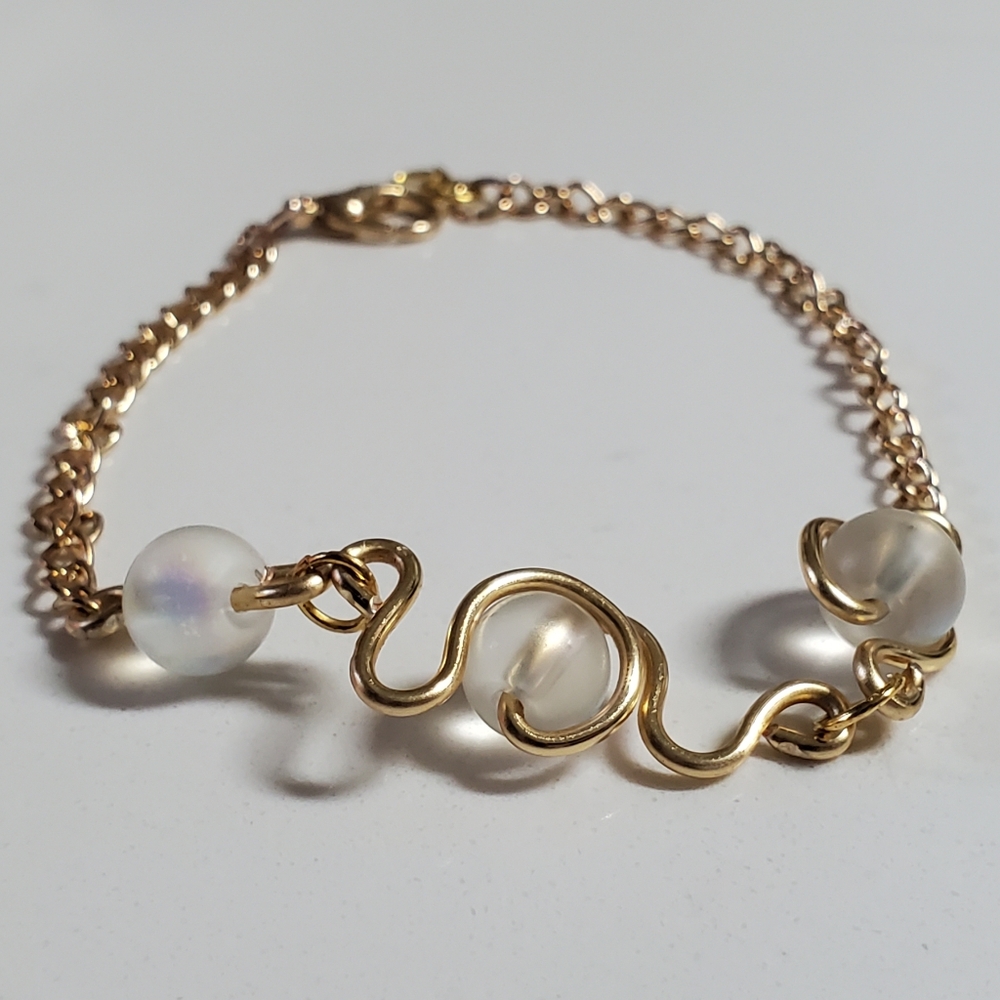 Handmade Gold bracelet with opal beads crystal jewelry for women wire wrapped